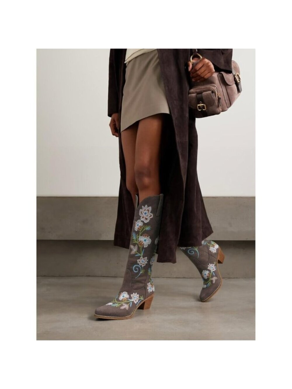 Women's Dark Brown Knee High Cowgirl Western Boots Pointed Toe Chunky Block Heel - Picture 3 of 6
